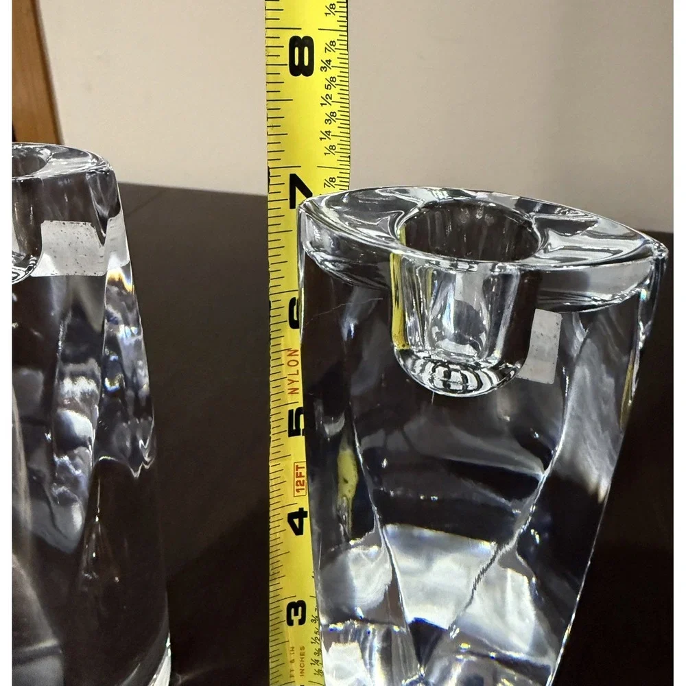 Nambe Crystal #5111 Taper Candle Holders Set of 2 Modern Sculptural Design